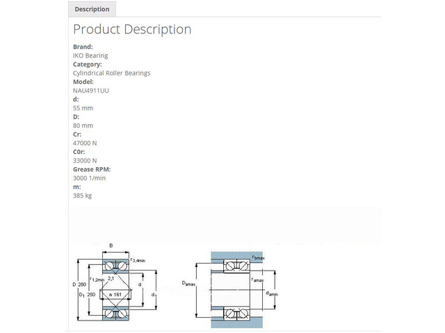 IKO NAU4911UU Cylindrical Roller Bearings,With Seal 80x55x25mm