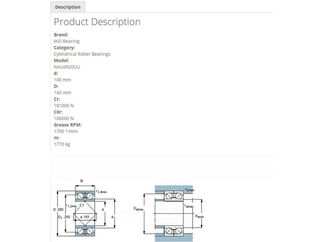 IKO NAU4920UU Cylindrical Roller Bearings,With Seal 140x100x40mm