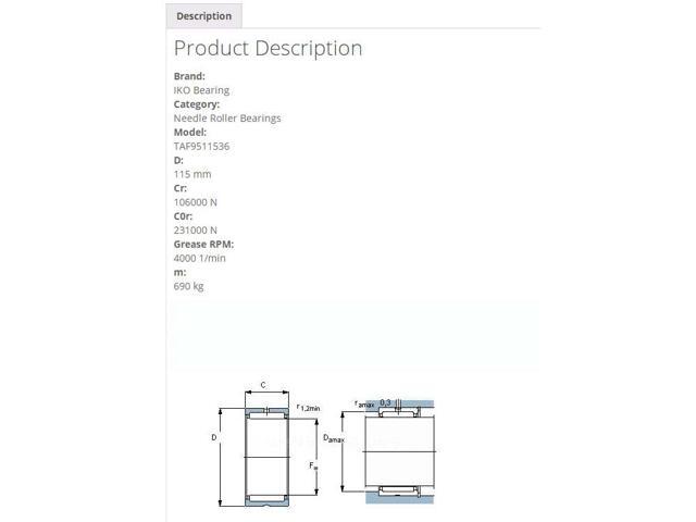 IKO TAF 9511536 Needle Roller Bearings 95x115x36mm