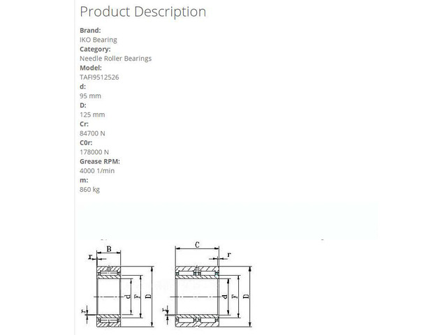IKO TAFI9512526 Needle Roller Bearings,With Inner Ring 95x125x26mm
