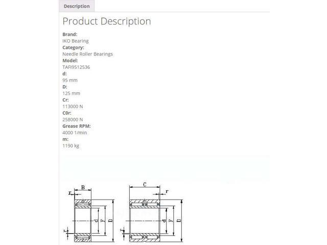 IKO TAFI9512536 Needle Roller Bearings,With Inner Ring 95x125x36mm