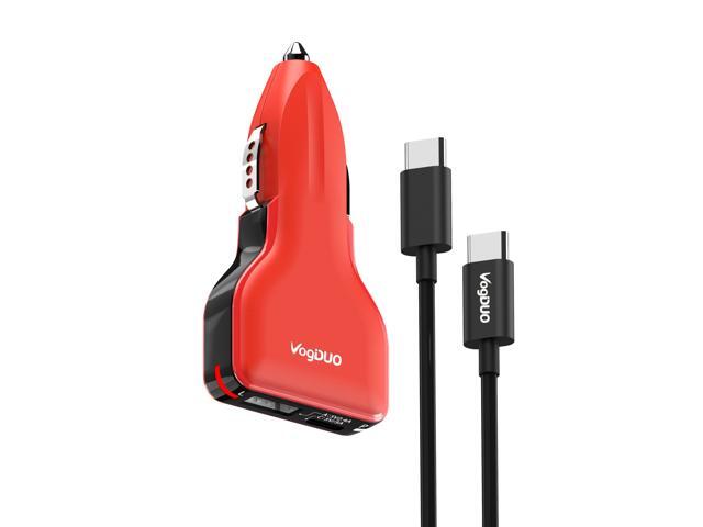 VogDUO USB-C Car charger, 57W Power Delivery, Fast charging, USB C Cable, For iPhone 13 Pro/MacBook Pro/Nintendo Switch/iPad Air/ Pro/ AirPods- Red