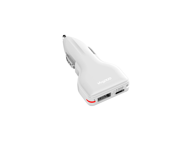 VogDUO 27W Type-C & Type-A Car Charger, ultra-slim, travel-friendly, compatible with iPhone, iPad, Apple Watch, and more- White