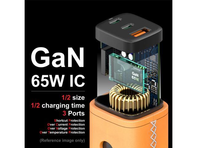 VogDUO USB C Charger, 65W 3 Ports GaN, Fast Charging, Foldable Plug, Genuine Leather style, compatible with iPad, iPhone 13/13 Mini/13 Pro/13 Pro...