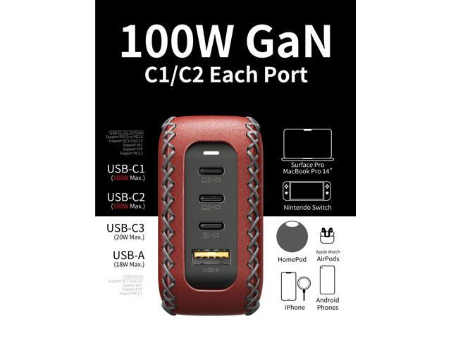 VogDUO 100W USB C GaN Charger, 4 USB Charging Station, Multi-port Laptop Power Adapter, 5ft extension cable, Compatible with MacBook Pro/Air, iPad...