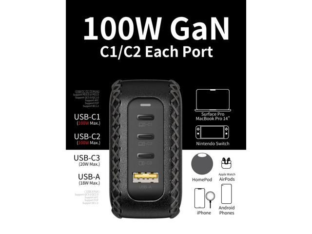 VogDUO 100W USB C GaN Charger, 4 USB Charging Station, Multi-port Laptop Power Adapter, 5ft extension cable, Compatible with MacBook Pro/Air, iPad...