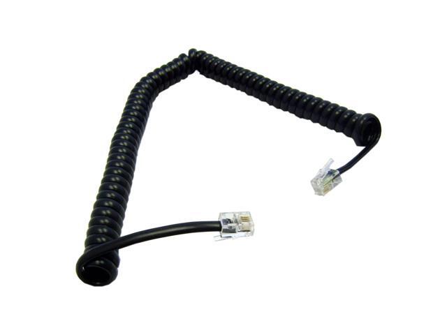 Telephone Handset Cord (Voice), 4P4C RJ22 male to RJ22 male, Black, Coil, Reverse, 12 foot. *25 inches coiled*