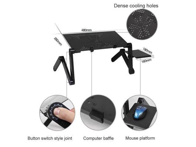 Portable 360 Degree Adjustable Foldable Aluminium Alloy Desk Stand with Mouse Pad for Laptop / Notebook, without CPU Fans(Black)