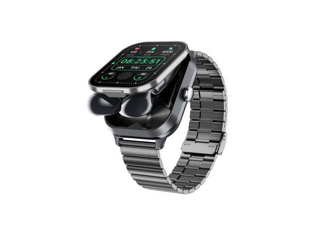 D8 Pro 2.01 inch 2 in 1 Bluetooth Earphone Steel Strap Smart Watch, Support NFC with Cover (Space Grey)