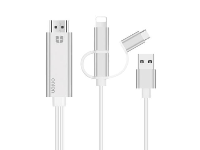 Onten OTN-7537A 3 in 1 1080P Mobile HD Screen Player Adapter Cable (Silver)