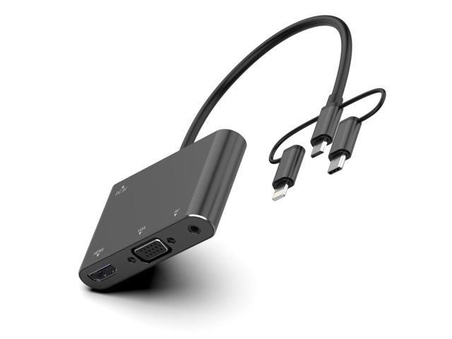 7585B 3 in 1 Micro USB / 8 Pin / Type-C to VGA / HDTV / AV Adapter Mobile HD Screen Player (Black)