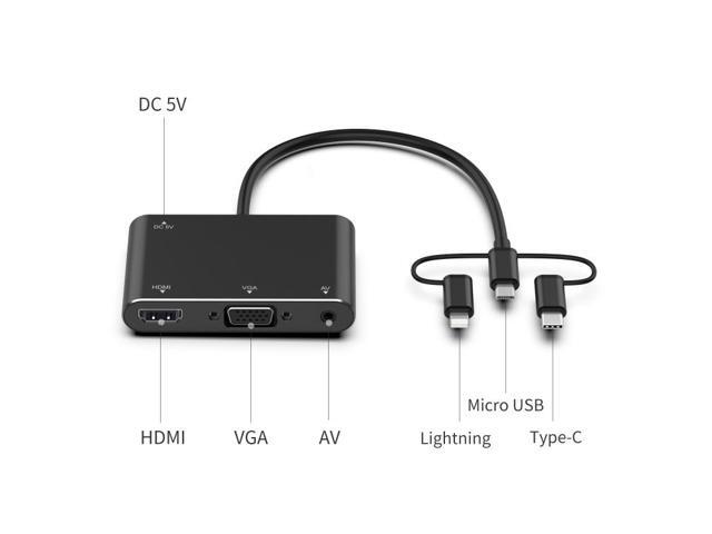 7585B 3 in 1 Micro USB / 8 Pin / Type-C to VGA / HDTV / AV Adapter Mobile HD Screen Player (Black)