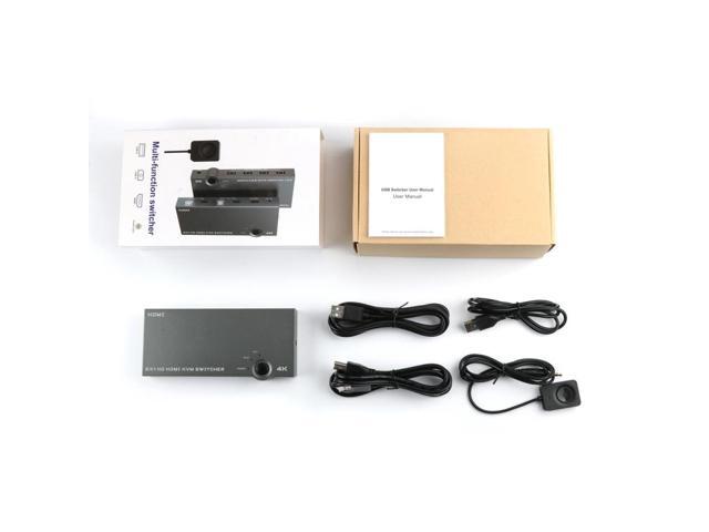 2 In 1 Out 4K 60Hz KVM HDMI Switch USB Swltch Splitter Box HUB (Silver Gray)