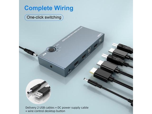 2 In 1 Out 4K 60Hz KVM HDMI Switch USB Swltch Splitter Box HUB (Silver Gray)
