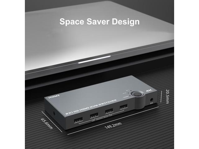 2 In 1 Out 4K 60Hz KVM HDMI Switch USB Swltch Splitter Box HUB (Silver Gray)