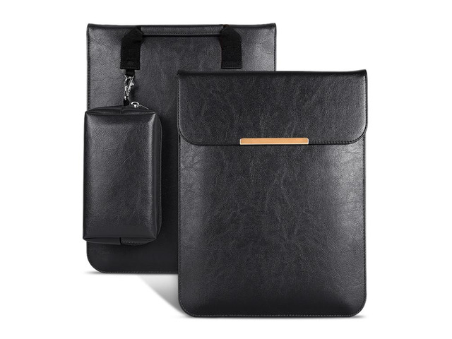 13.3 inch Laptop 2 in 1 PU Leather Sleeve Liner Bag with Mouse Storage Bag (Blac