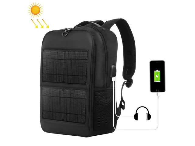 HAWEEL 14W Solar Panel Power Backpack Laptop Bag with Handle and 5V / 2.1A Max USB Charging Port(Black)