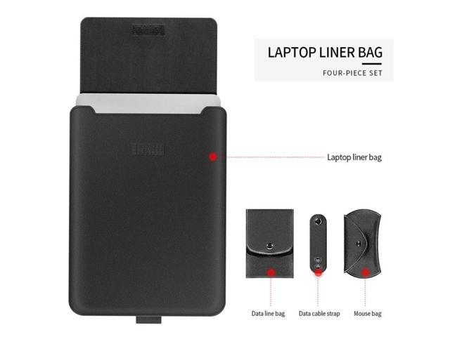 4 in 1 Universal Waterproof PU Leather Laptop Liner Bag with Handle & Stand & Pen Holder + 2 Winders + Mouse Bag + Charger Bag Set for 15 inch...