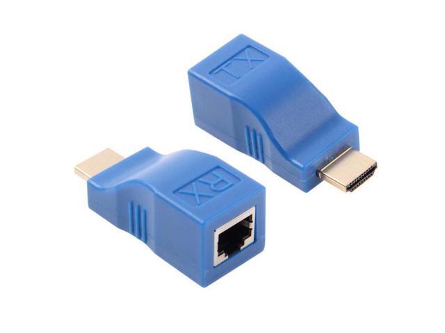 HDMI to RJ45 Extender Adapter (Receiver & Transmitter) by Cat-5e/6 Cable, Transmission Distance: 30m(Blue)