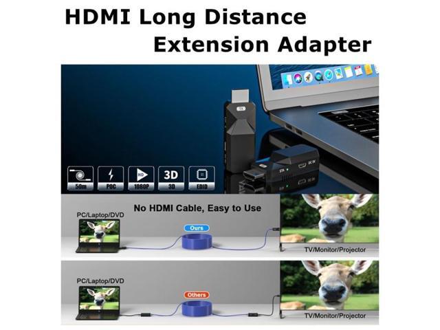 HDMI Extender 165ft Audio Video 1080P Over Cat5 Cat6 Ethernet Cable Transmit Lossless Signal HDMI Long Distance Extension Adapter