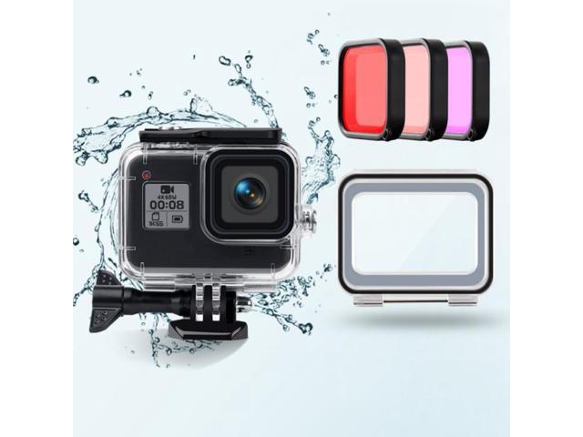 45m Waterproof Case + Touch Back Cover + Purple Red Pink Lens Filter for GoPro HERO8 Black