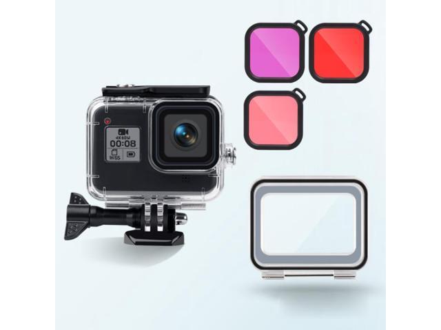 45m Waterproof Case + Touch Back Cover + Purple Red Pink Lens Filter for GoPro HERO8 Black