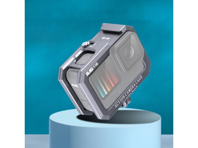 RUIGPRO for GoPro HERO10 Black / HERO9 Black Metal Border Frame Mount Protective Cage with Dual Cold Shoes Base (Silver Grey)