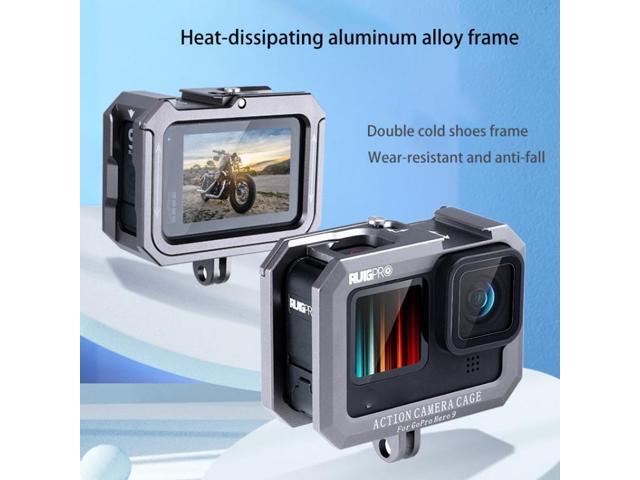 RUIGPRO for GoPro HERO10 Black / HERO9 Black Metal Border Frame Mount Protective Cage with Dual Cold Shoes Base (Silver Grey)