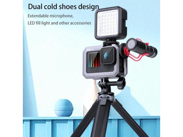 RUIGPRO for GoPro HERO10 Black / HERO9 Black Metal Border Frame Mount Protective Cage with Dual Cold Shoes Base (Silver Grey)