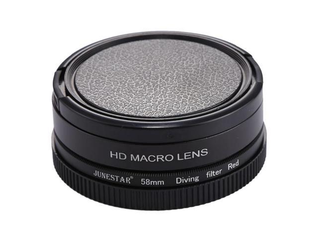 JSR 58mm 16X Macro Lens + Red Diving Lens Filter with Lens Cover + Lens Filter Ring Adapter + String + Cleaning Cloth for GoPro HERO6 /5 Dive Housing
