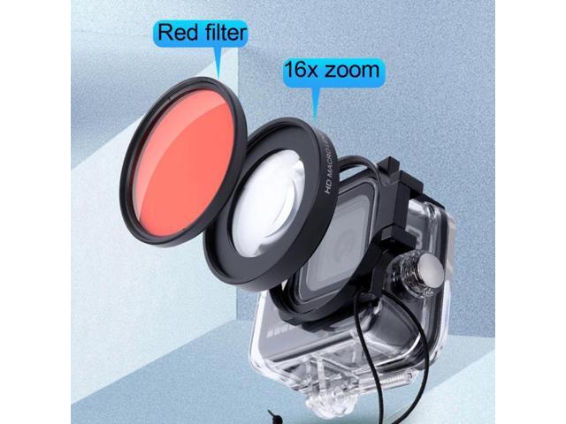 RUIGPRO for GoPro HERO8 58mm 16X Macro Lens + Red/Purple Diving Lens Filter + Dive Housing Waterproof Case Kits with Filter Adapter Ring & Lens Cap