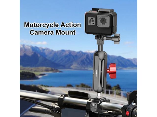 PULUZ Motorcycle Rearview Medium Clamp CNC Metal Magic Arm Rod Mount