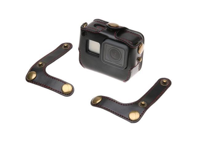 For GoPro HERO7 Black /6 /5 PU Leather Housing Case with Neck Strap & Buttons (Black)