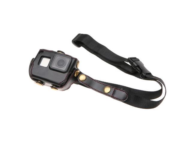 For GoPro HERO7 Black /6 /5 PU Leather Housing Case with Neck Strap & Buttons (Black)