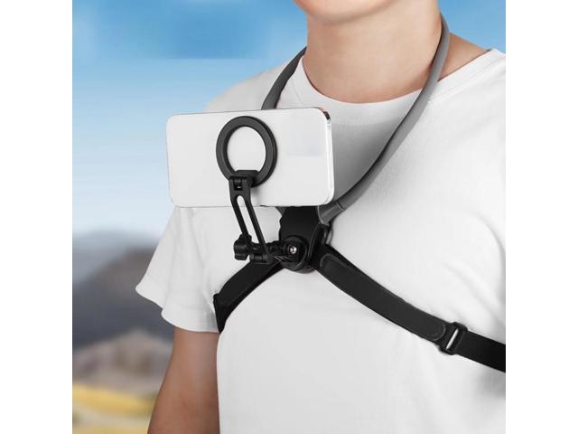 Adjustable Magnetic Neck Mount Phone Holder Quick-Release Chest Strap POV Mount For Sports & Vlogging (Black)