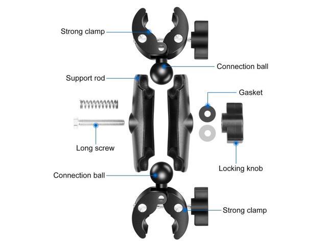 PULUZ Motorcycle Dualheads Crab Clamp Action Camera Handlebar Fixed Mount(Black)