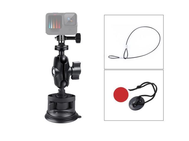 Single Suction Cup Mount Holder with Tripod Adapter & Steel Tether & Safety Buckle (Black)