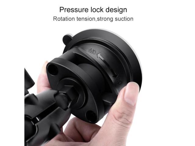 Single Suction Cup Mount Holder with Tripod Adapter & Steel Tether & Safety Buckle (Black)