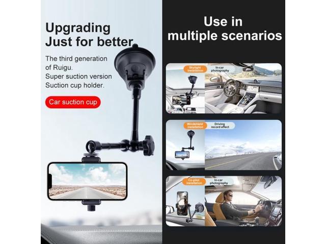 Single Suction Cup Articulating Friction Magic Arm Phone Clamp Mount (Black)