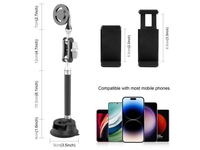PULUZ Car Suction Cup Arm Mount Phone Tablet Magnetic Holder with Phone Clamp (Black)