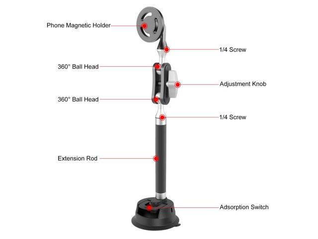 PULUZ Car Suction Cup Arm Mount Phone Tablet Magnetic Holder with Phone Clamp (Black)