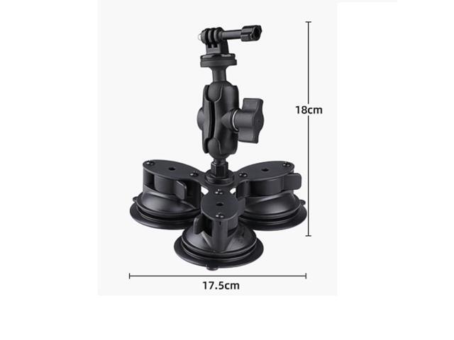 Triangle Suction Cup Mount Holder with Tripod Adapter & Steel Tether & Safety Buckle (Black)