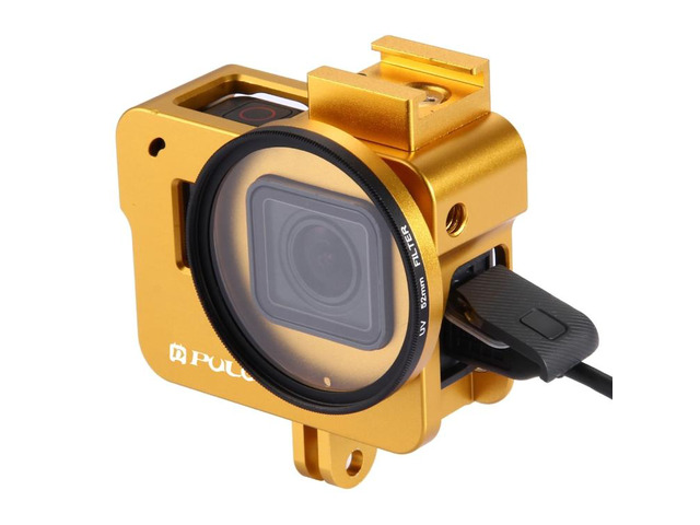 PULUZ Housing Shell CNC Aluminum Alloy Protective Cage with 52mm UV Lens for GoPro HERO /7 Black /6 /5 (Gold)