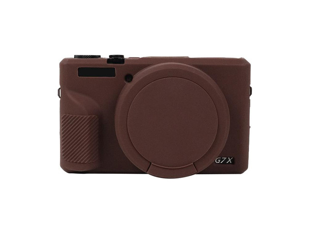 Soft Silicone Protective Case with Lens Cover For Canon PowerShot G7 X Mark III / G7X3 (Coffee)