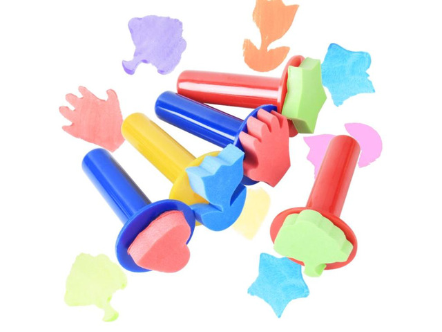 5 in 1 Children Painting Art DIY Brush Sponge Stamp 5 Packs Long Handle (Long Ha