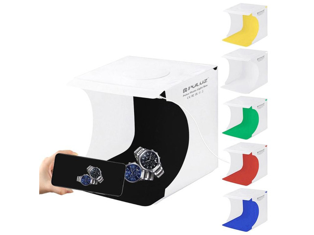 PULUZ 20cm Folding Portable 550LM Light Photo Lighting Studio Shooting Tent Box Kit with 6 Colors Backdrops, Unfold Size: 24cm x 23cm x 23cm...