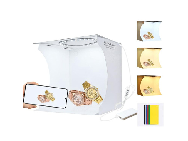 PULUZ 23cm Ring LED Panel Folding Portable Light Photo Lighting Studio Shooting Tent Box Kit with 6 Colors Backdrops, Unfold Size: 24cm x 23cm x...