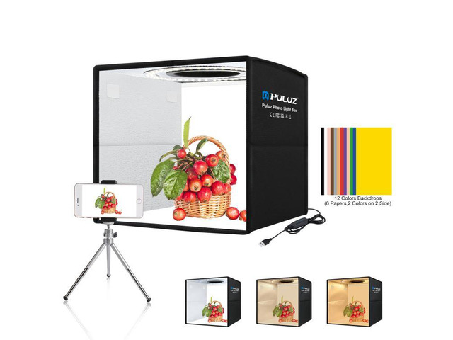 PULUZ 25cm Folding Portable 3 Modes Dual Color Temperature Ring Light Photo Lighting Studio Shooting Tent Box with 6 x Dual-side Color Backdrops,...
