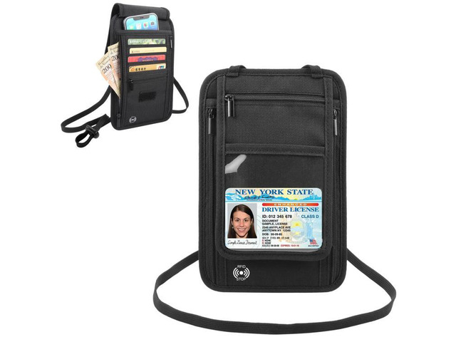 HAWEEL Neck Passport Wallet Bag Document Organizer Credit Cards Case Bag (Black)