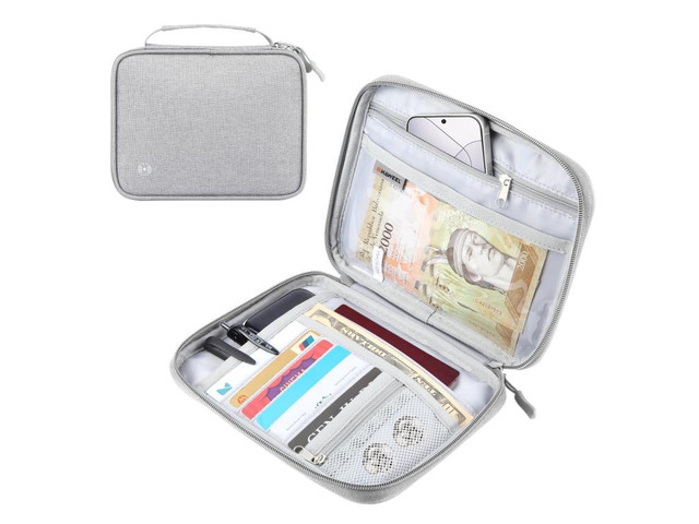 HAWEEL Passport Wallet Document Organizer Credit Cards Case Bag with Handle (Gre